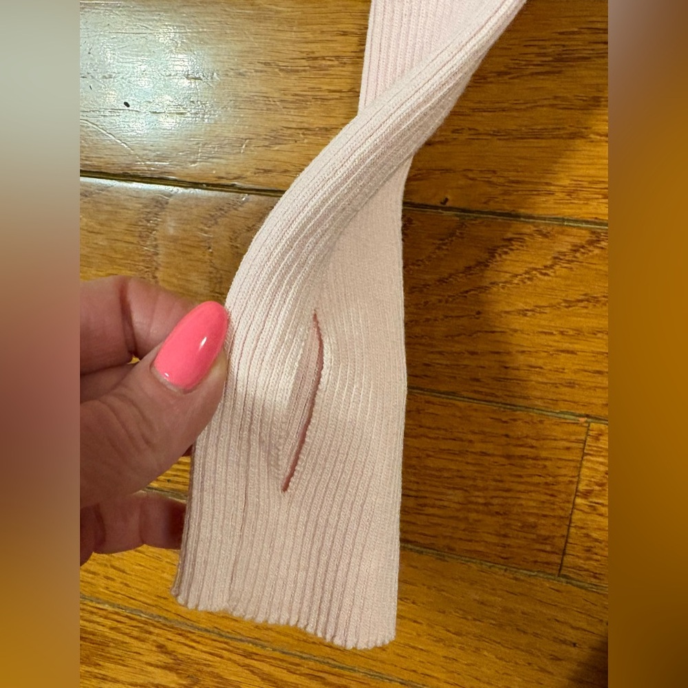 Zara Light Pink Ribbed Cold-Shoulder Top - Picture 4 of 7